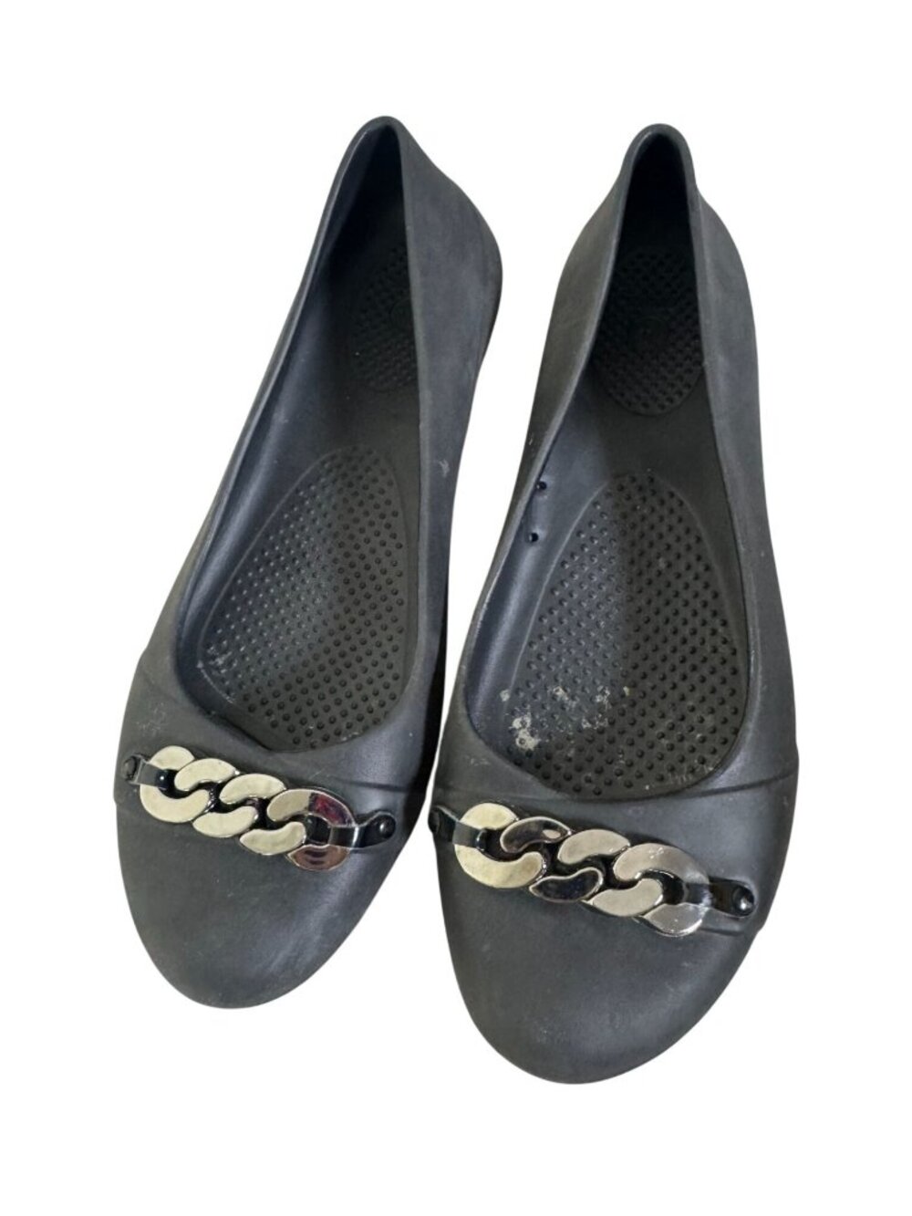 Crocs Womens Black Ballet Flats Silver Chain Accent Size 10 Lightweight